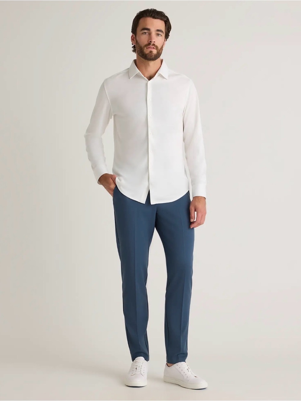 Quince White Commuter Stretch Pique Longsleeve Button Down — Size L 🤍